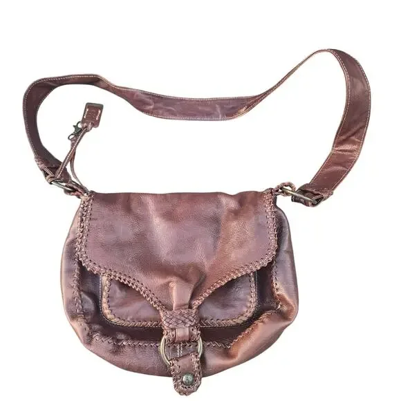 Frye Brown Leather Crossbody Bag Braided Trim - Picture 1 of 16